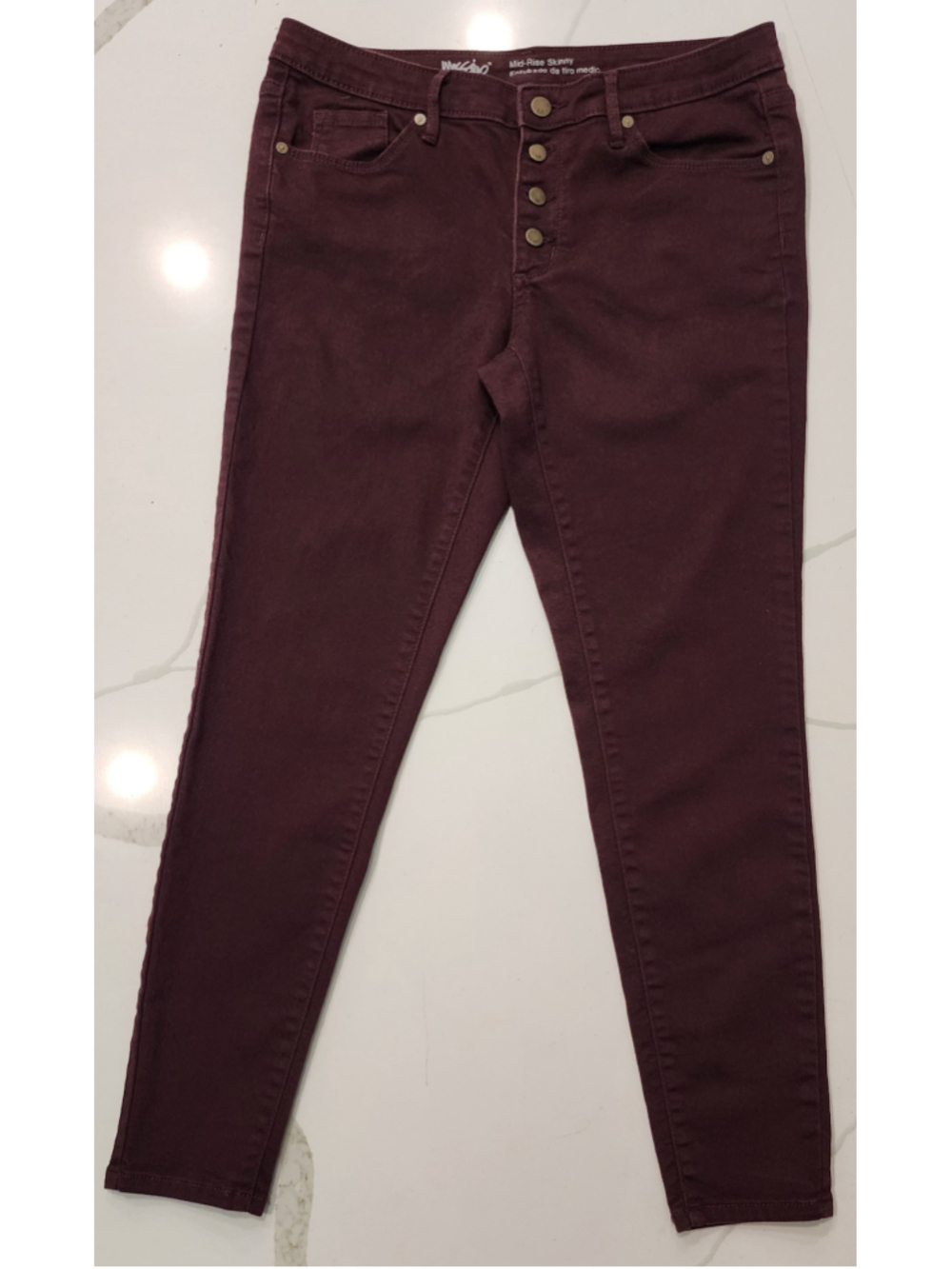 Mossimo Womens Size 10 30R Maroon Plum Mid Rise Skinny Button Fly Jeans Stretch
